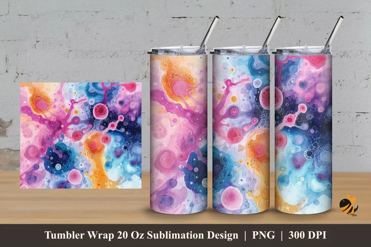 Watercolor Cells Tumbler Wrap Sublimation Design 3