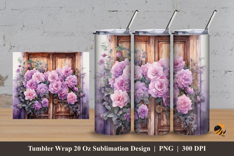 Rose And Door Tumbler Wrap Sublimation Design 3 example image 1