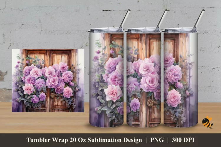 Rose And Door Tumbler Wrap Sublimation Design 3
