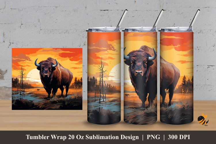 Wild Bison Tumbler Wrap Sublimation Design 3