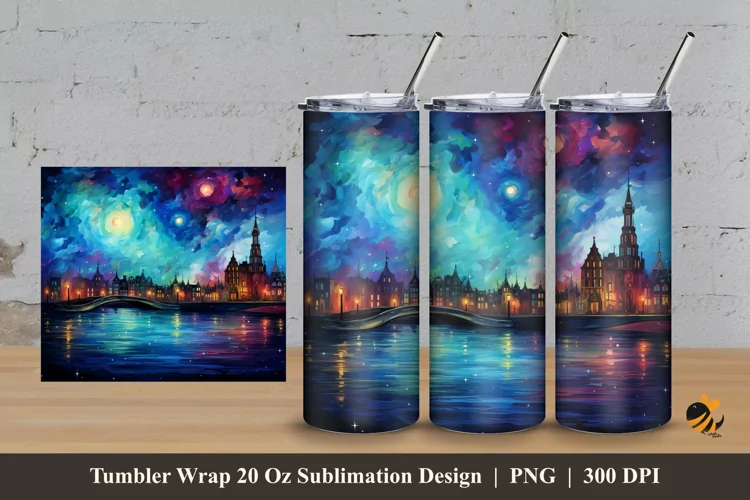 Watercolor City Tumbler Wrap Sublimation Design 3