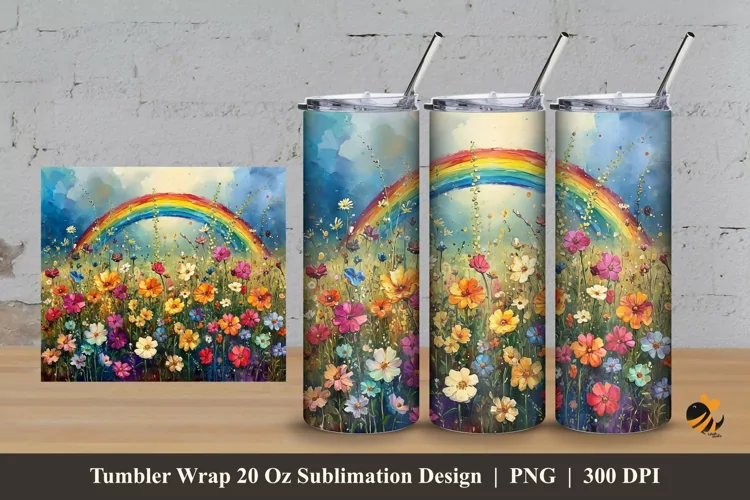Rainbow Garden Tumbler Wrap Sublimation Design 3