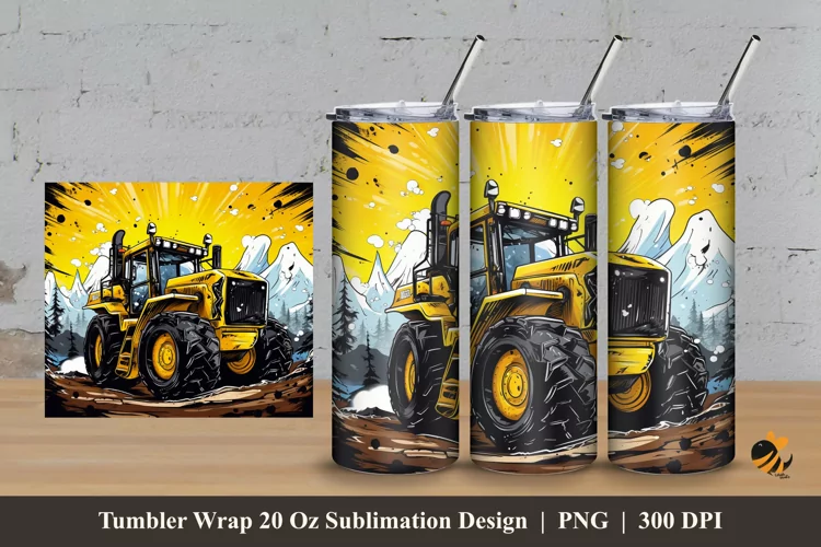 Buldozer Illustration Tumbler Wrap Sublimation Design 3