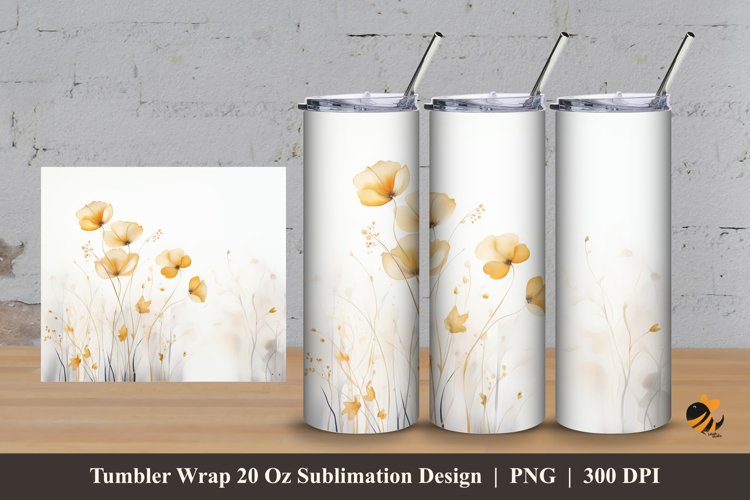 Floral Gold Tumbler Wrap Sublimation Design 3 example image 1