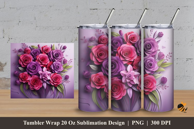 Pretty Rose Tumbler Wrap Sublimation Design 3 example image 1