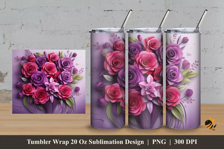 Pretty Rose Tumbler Wrap Sublimation Design 3