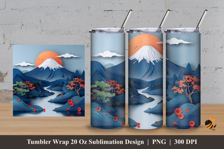 Nature Mountain Tumbler Wrap Sublimation Design 3 example image 1