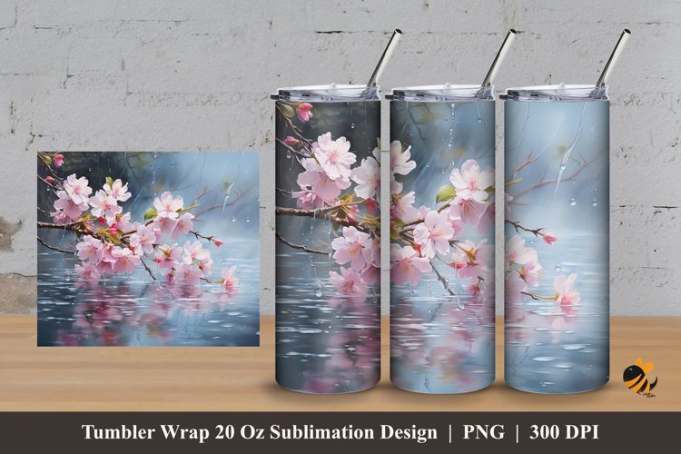 River Flower Tumbler Wrap Sublimation Design 3