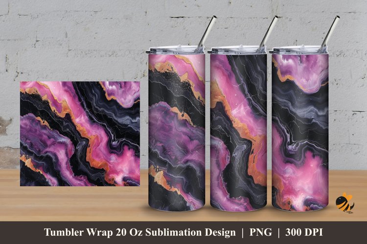 Black Pink Marble Tumbler Wrap Sublimation Design 3