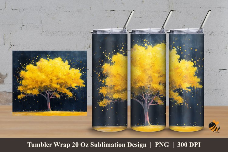Yellow Tree Tumbler Wrap Sublimation Design 3