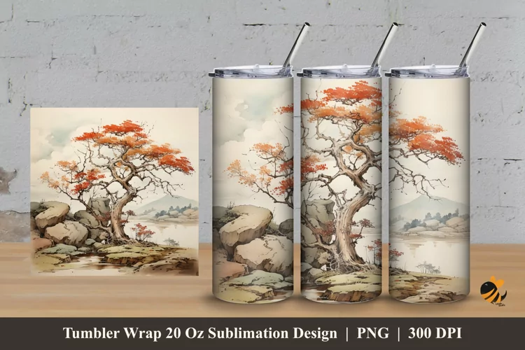 Vintage Tree Tumbler Wrap Sublimation Design 3