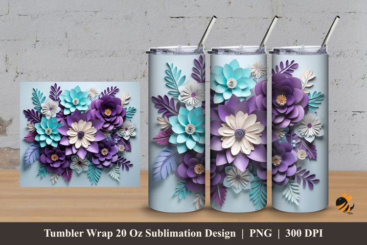 3d Artificial Flower Tumbler Wrap Sublimation Design 3