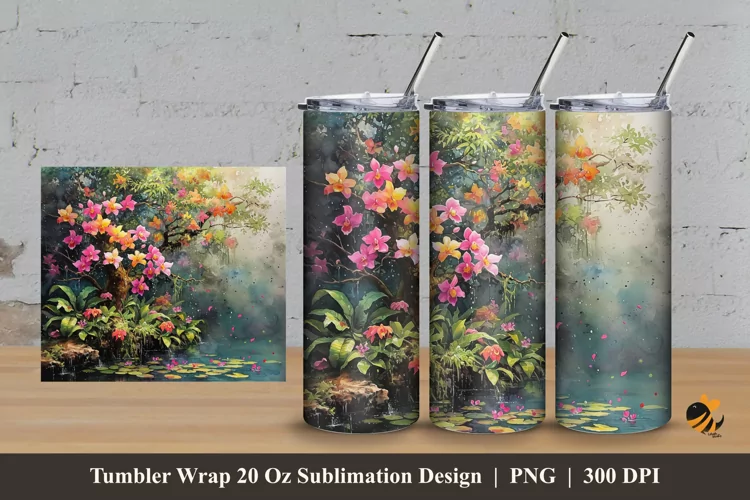 Panoramic Flower Tumbler Wrap Sublimation Design 3