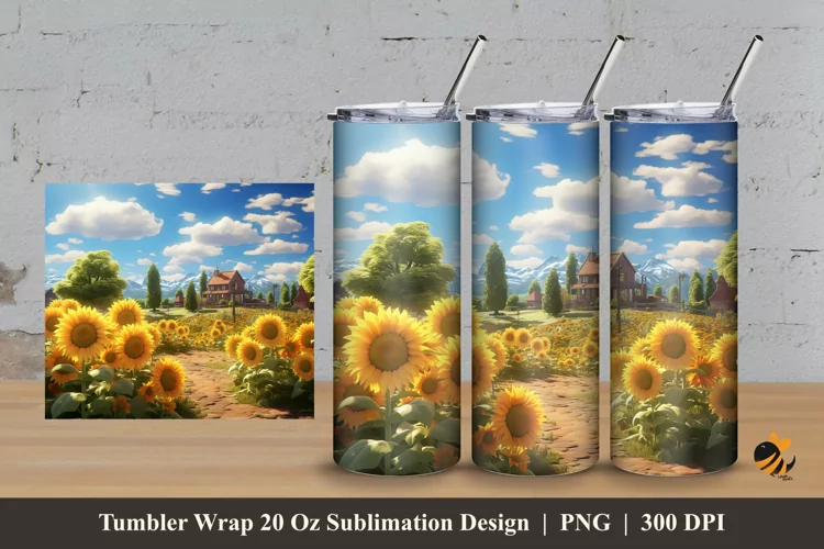 Landscape Sun Flowers Tumbler Wrap Sublimation Design 3