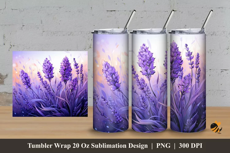 Lavender Floral Tumbler Wrap Sublimation Design 3