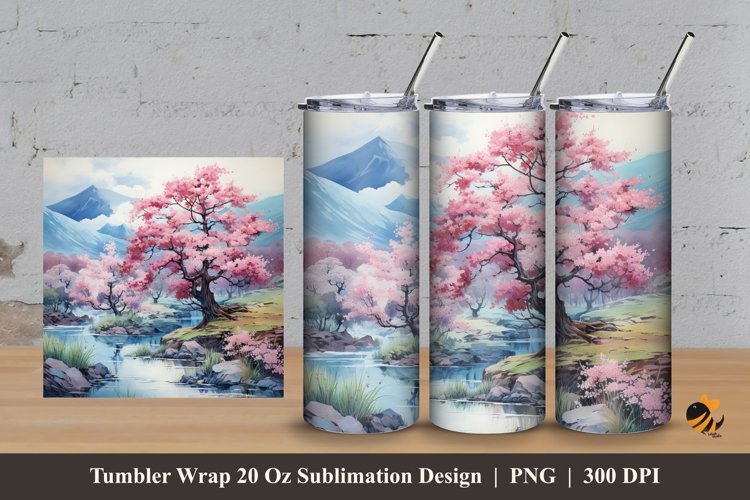 Sakura And Panoramic Tumbler Wrap Sublimation Design 3 example image 1