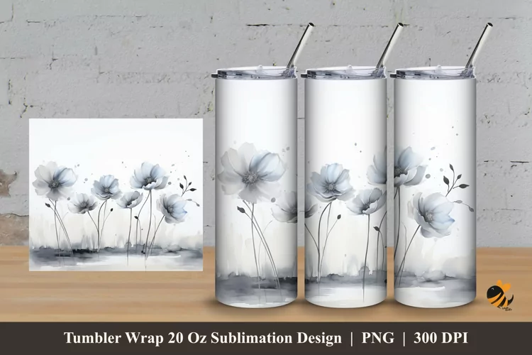 White Flower Tumbler Wrap Sublimation Design 3