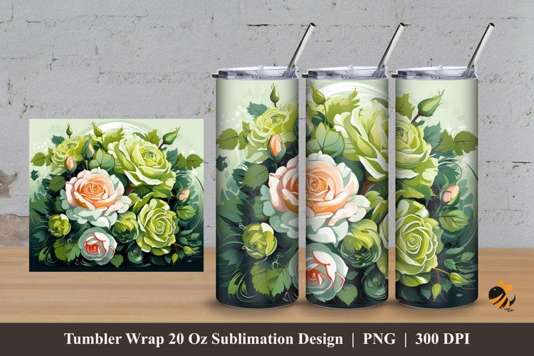 Green Flower Tumbler Wrap Sublimation Design 3 example image 1