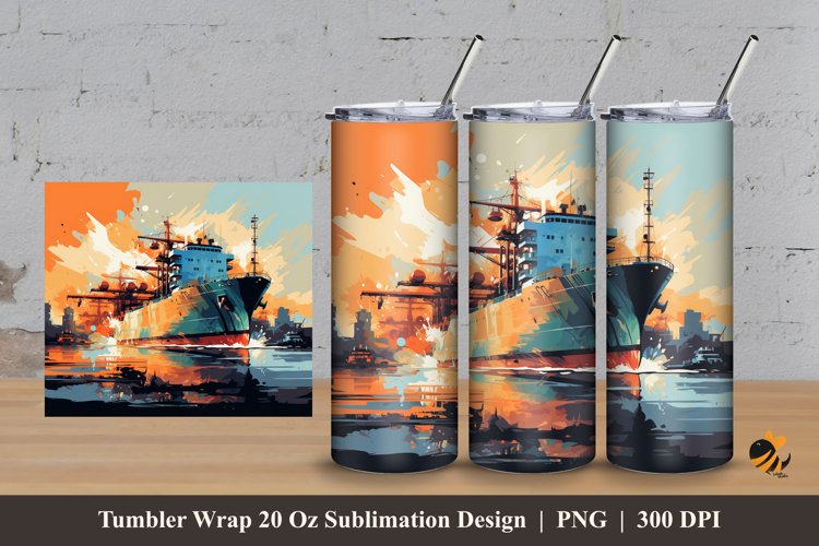 Cargo Ship Tumbler Wrap Sublimation Design 3