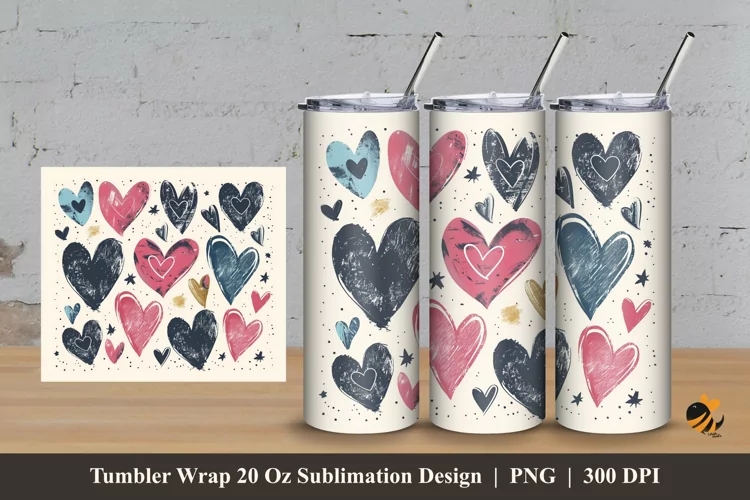 Cute Handdrawn Love Tumbler Wrap Sublimation Design 3