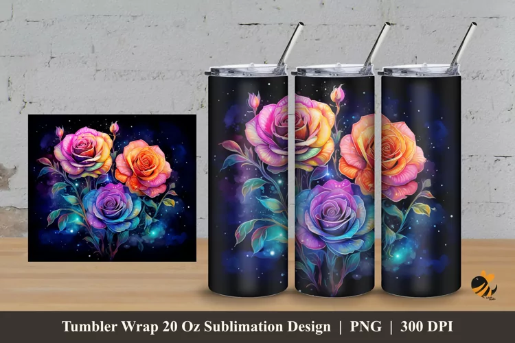 Light Rose Tumbler Wrap Sublimation Design 3