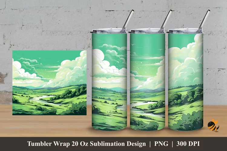 Light Green Panoramic Tumbler Wrap Sublimation Design 3