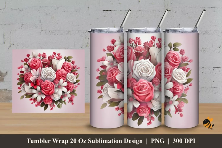 Romantic Flower Tumbler Wrap Sublimation Design 3