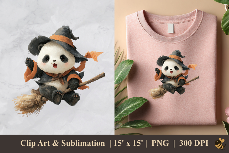 Cute Witch Panda DTF Sublimation Clipart Design 3
