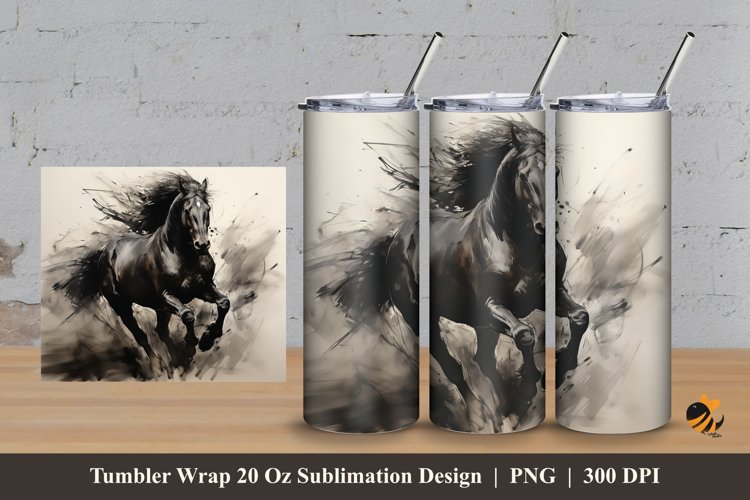 Black Horse Tumbler Wrap Sublimation Design 3