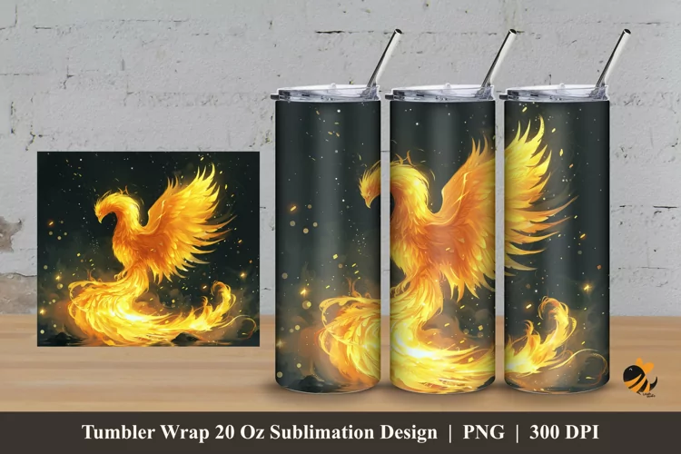 Yellow Phoenix Tumbler Wrap Sublimation Design 3