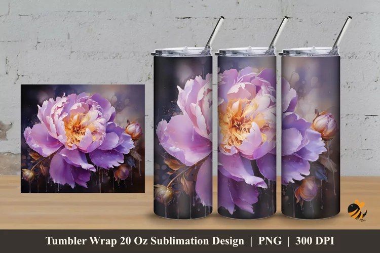 Peony Flower Tumbler Wrap Sublimation Design 3