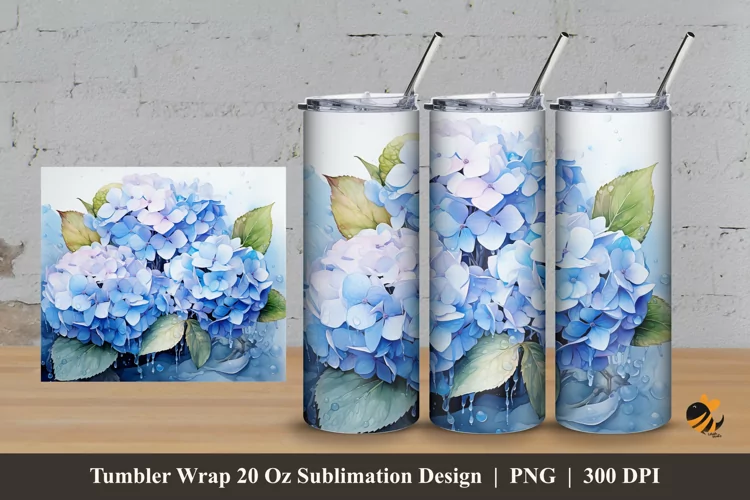 Hortensia Flower Tumbler Wrap Sublimation Design 3