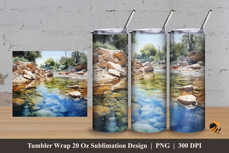 River Stone Aquascape Tumbler Wrap Sublimation Design 3 example image 1