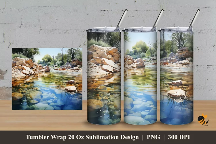 River Stone Aquascape Tumbler Wrap Sublimation Design 3