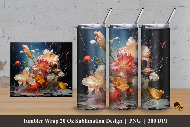 Floral Paint Splash Tumbler Wrap Sublimation Design 3 example image 1
