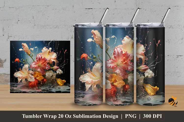 Floral Paint Splash Tumbler Wrap Sublimation Design 3