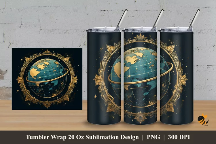 Handdrawn Globe Tumbler Wrap Sublimation Design 3