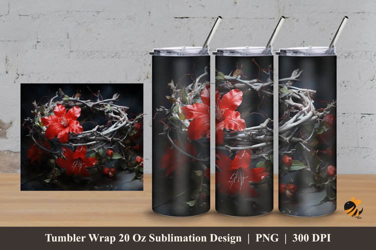 Flower Twigs Tumbler Wrap Sublimation Design 3 example image 1