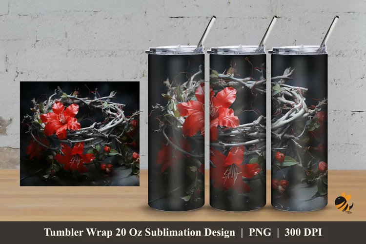 Flower Twigs Tumbler Wrap Sublimation Design 3