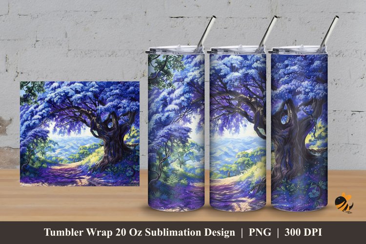 Painting Purple Tree Tumbler Wrap Sublimation Design 3 example image 1