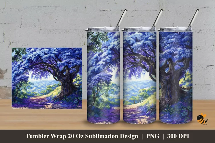 Painting Purple Tree Tumbler Wrap Sublimation Design 3