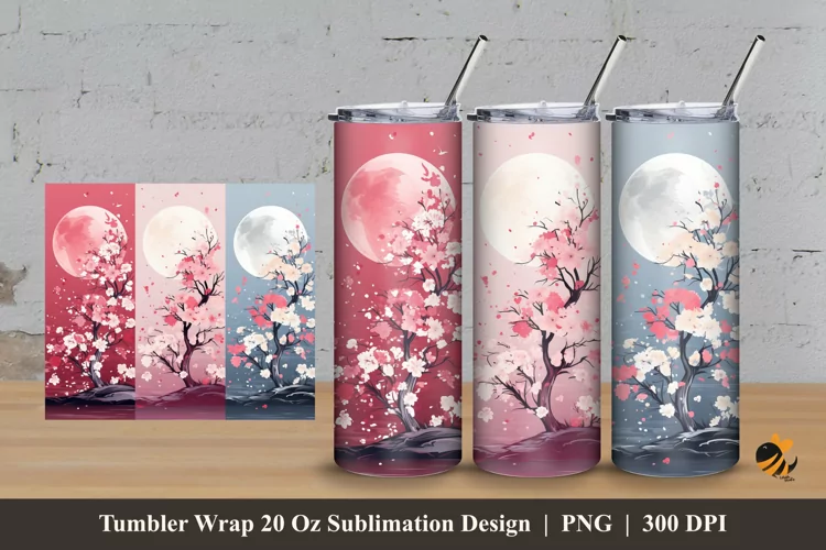 Sakura Flower Tumbler Wrap Sublimation Design 3