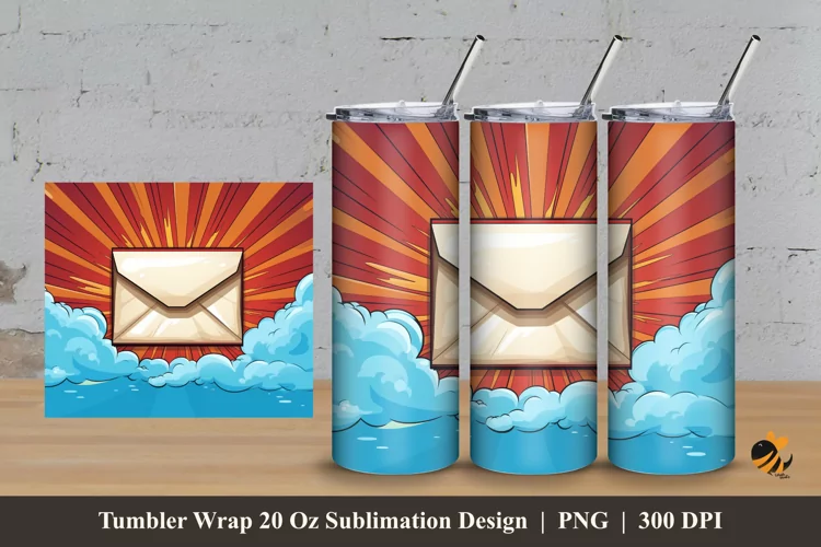 Vintage Envelope Tumbler Wrap Sublimation Design 3
