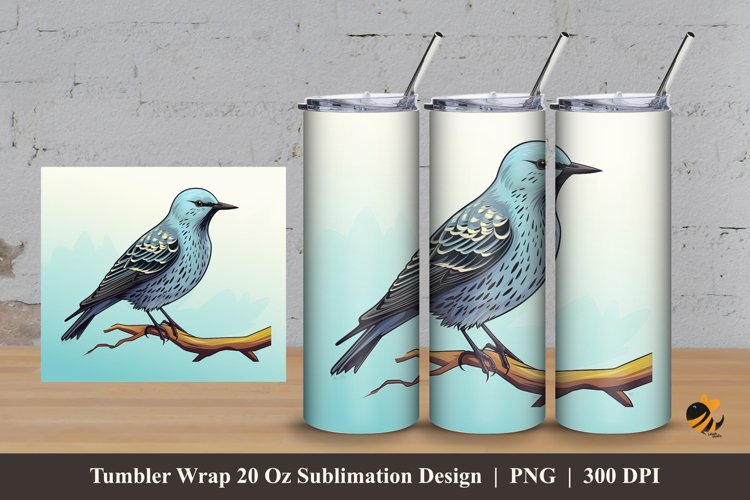 Starling Bird Tumbler Wrap Sublimation Design 3 example image 1