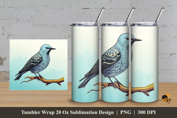 Starling Bird Tumbler Wrap Sublimation Design 3