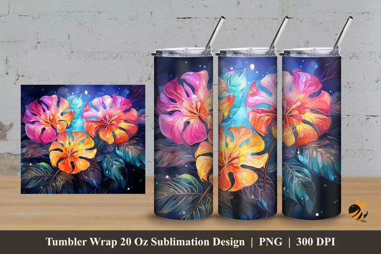 Monstera Colorful Tumbler Wrap Sublimation Design 3