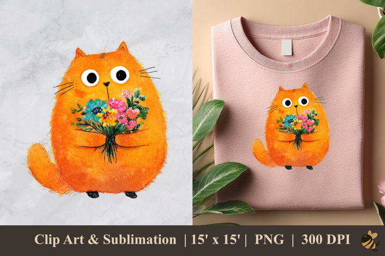 Cute Cat And Flower DTF Sublimation Clipart Design 3