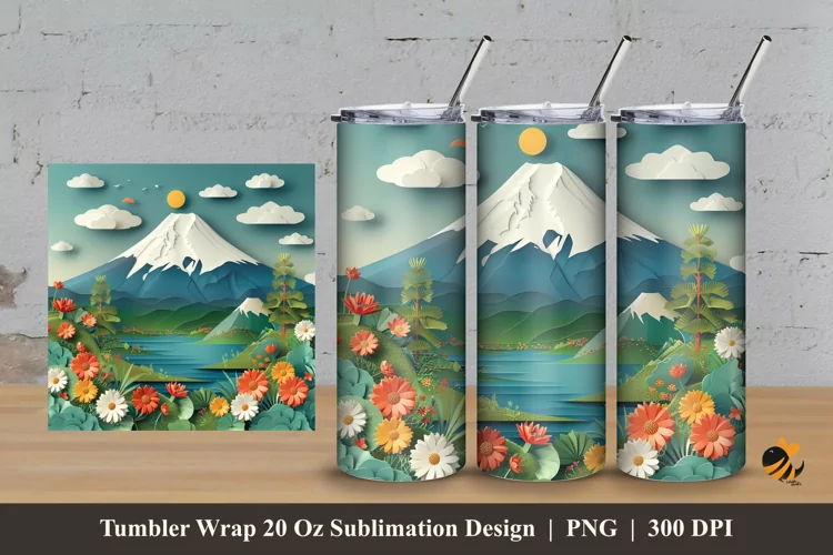 3D Mountain Panoramic Tumbler Wrap Sublimation Design 3