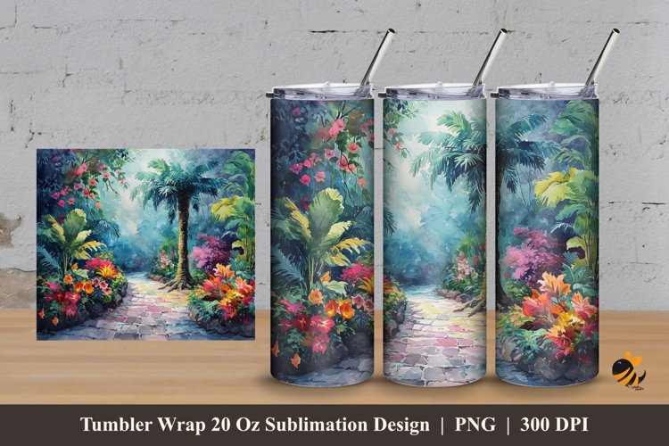 Colored Garden Tumbler Wrap Sublimation Design 3 example image 1