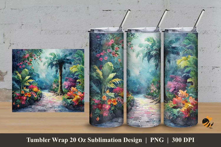 Colored Garden Tumbler Wrap Sublimation Design 3